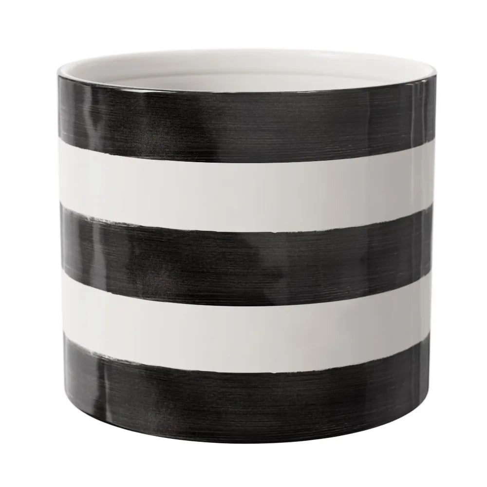 Large Round Ceramic Flower Pot Planter Modern Rich Black and Arctic White Indoor Outdoor Home Garden Decor