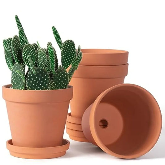 6 inch Terracotta and Clay Pots for Plants with Saucer, Medium Terra Cotta Plant Pots with Drainage Hole, Flowerpot with Tray,