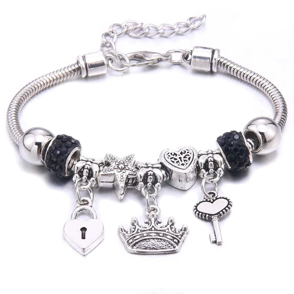 2025 New Charm Bracelet & Bangles Jewelry white butterfly Crown Beads Bracelets Brands Bracelets Fit Women Girl Gift