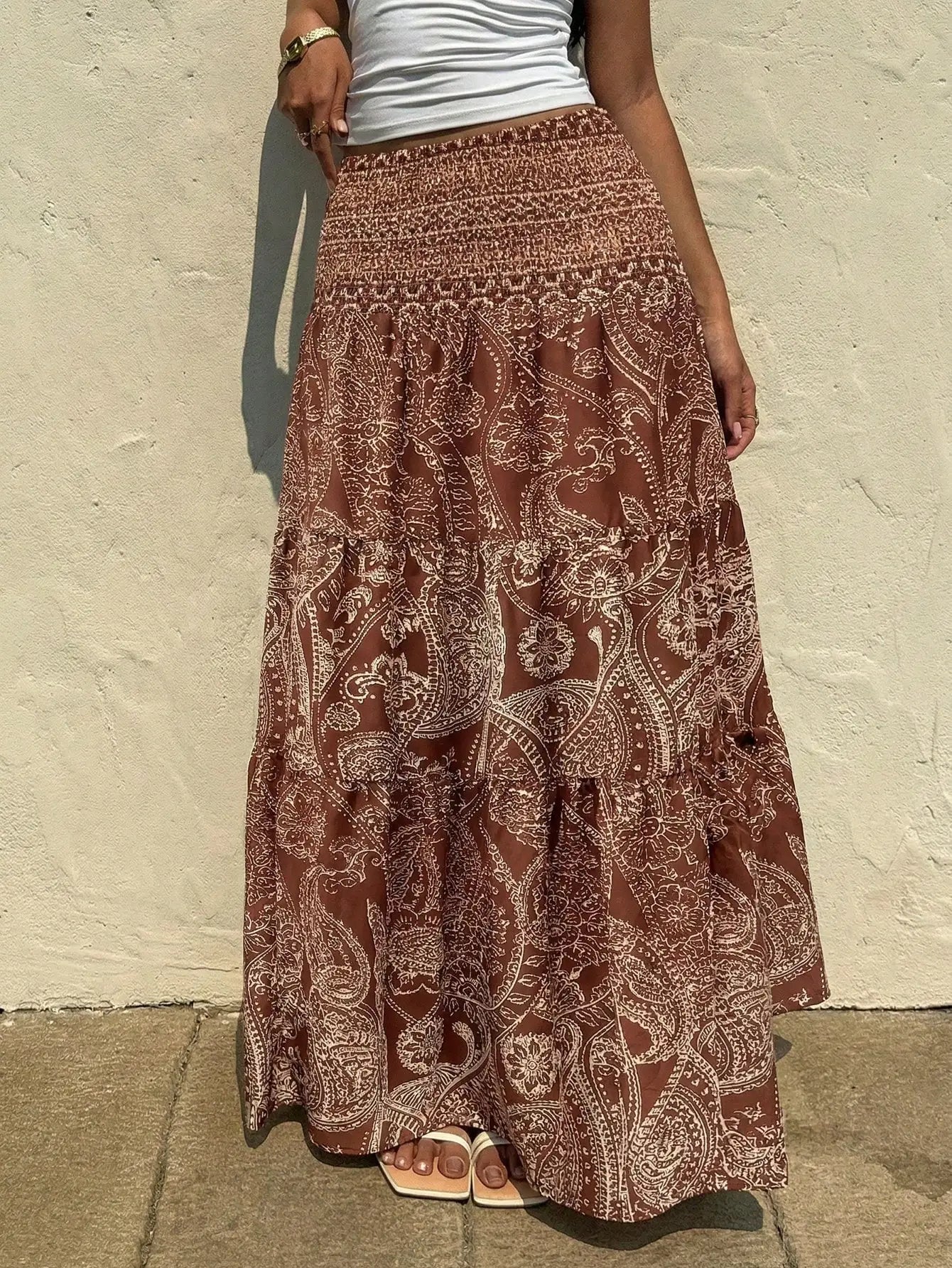 Sunnyshic Women's Bohemian Print Skirt, Casual Vacation & Daily Wear, Spring/Summer