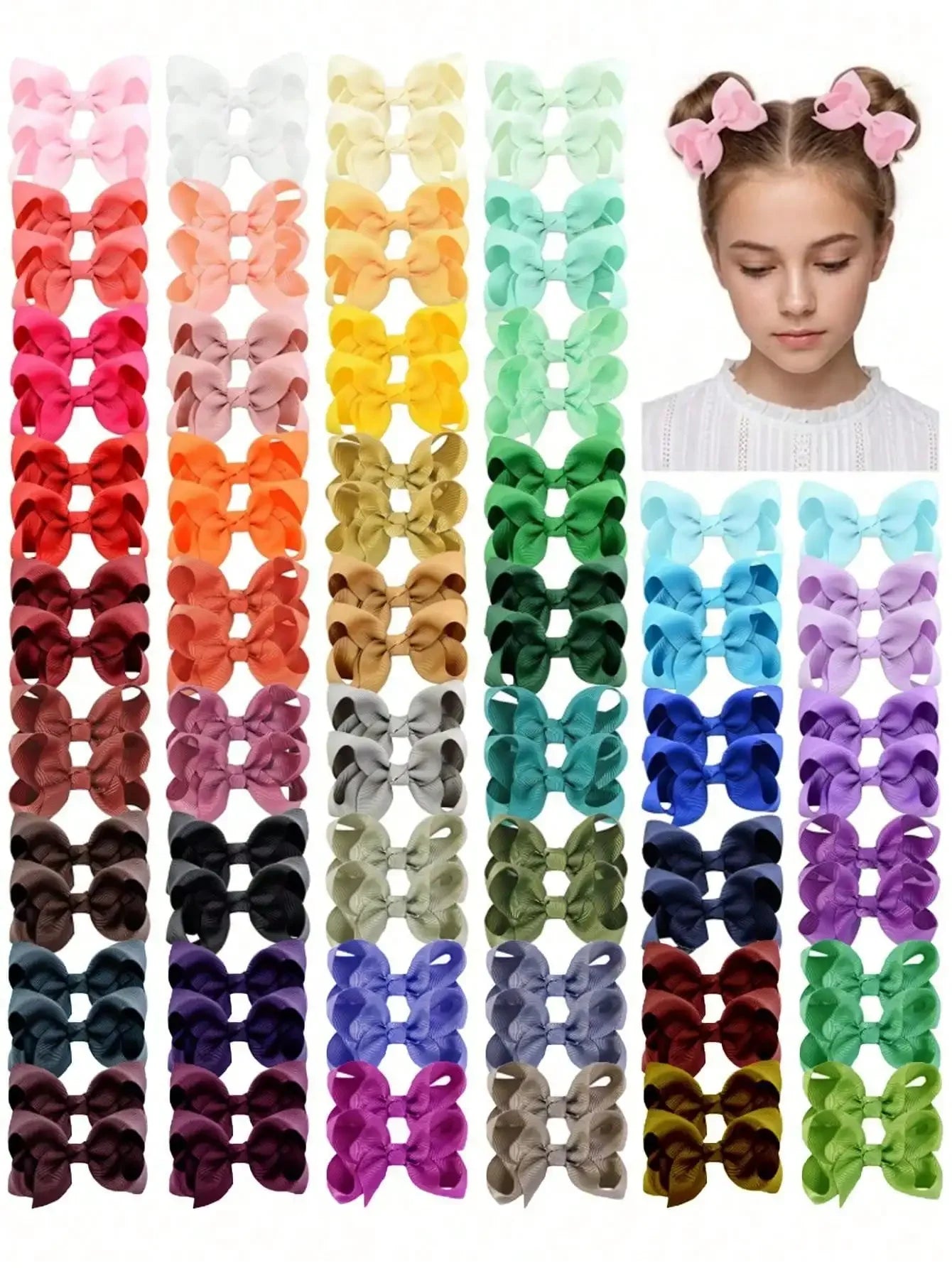 40pcs/Pack Random Color Cute Ribbon Bow Hair Clips, Hair Accessories For Girls Daily Wear