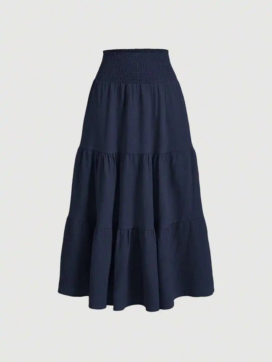 Casual Vacation Style Smocked Waist Layered A-Line Skirt For Women Summer