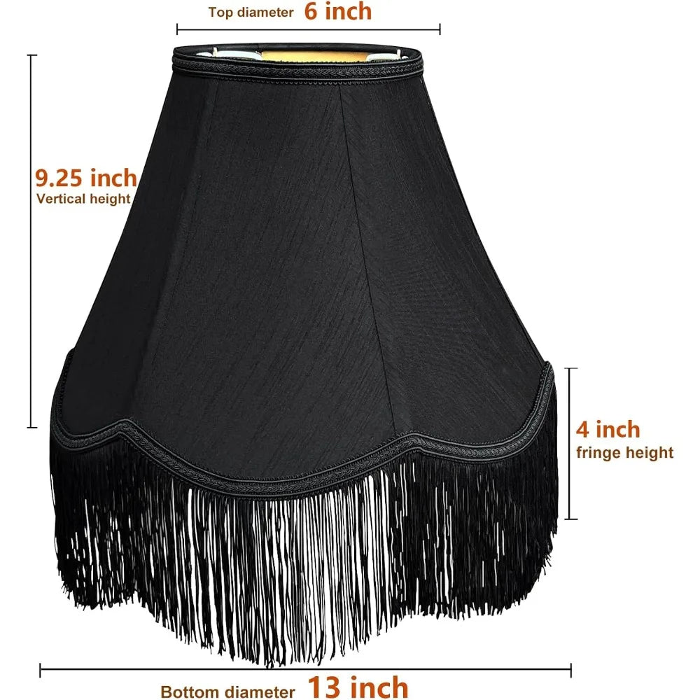 Handcrafted Black Bell Lamp Shades for Table and Floor Lamps, 6x13x9.25 Inches, Scalloped Fringe, Easy Assembly