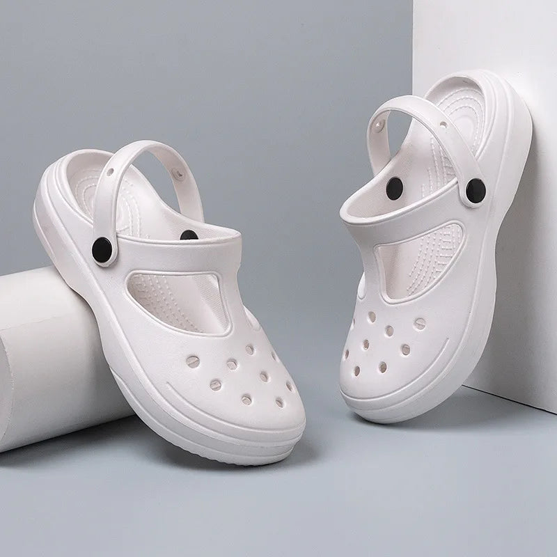 Women's Soft EVA Summer Slippers round Toe Flat Home Slides Dry Wedges Platform Beach Sandals with Thick Bottom for Garden Use
