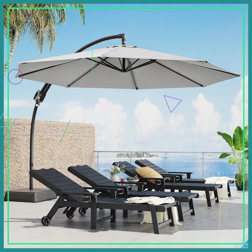 10 FT Cantilever Patio Umbrella with Sandbag Base, UPF50+, Outdoor Hanging Umbrella for Deck Pool Backyard Garden