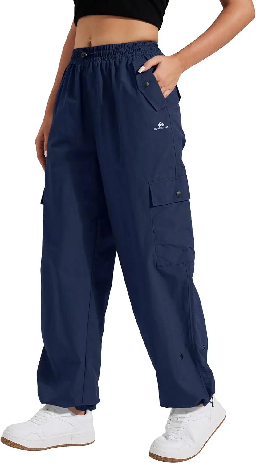 Pioneer Camp Womens Parachute Cargo Pants with Pockets Baggy High Waisted Quick Dry Hiking Pants Lightweight Wide Leg