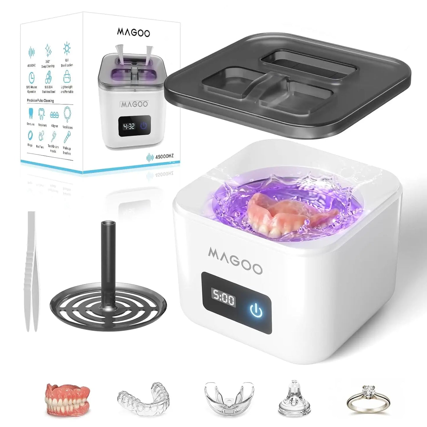Ultrasonic Retainer Cleaner: 45kHz 200ML Dual Modes for Aligners, Jewelry