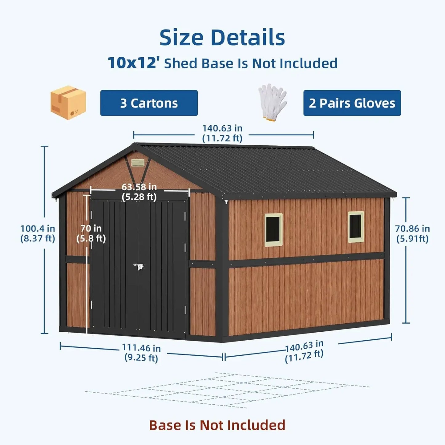 Outdoor Extra Large 10x12 FT Metal Storage Shed, Lockable Doors & Window for Backyard Garden Tool Storage, Customized