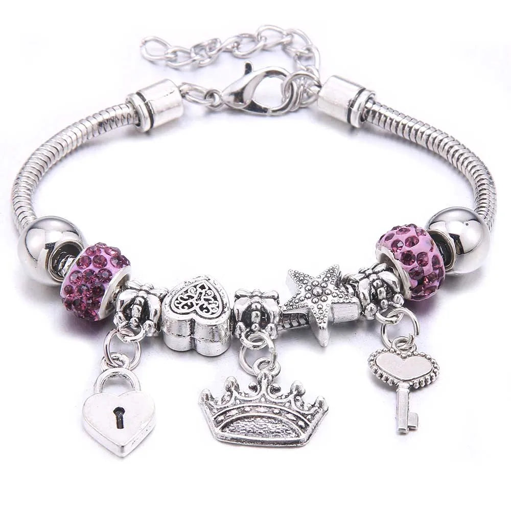 2025 New Charm Bracelet & Bangles Jewelry white butterfly Crown Beads Bracelets Brands Bracelets Fit Women Girl Gift