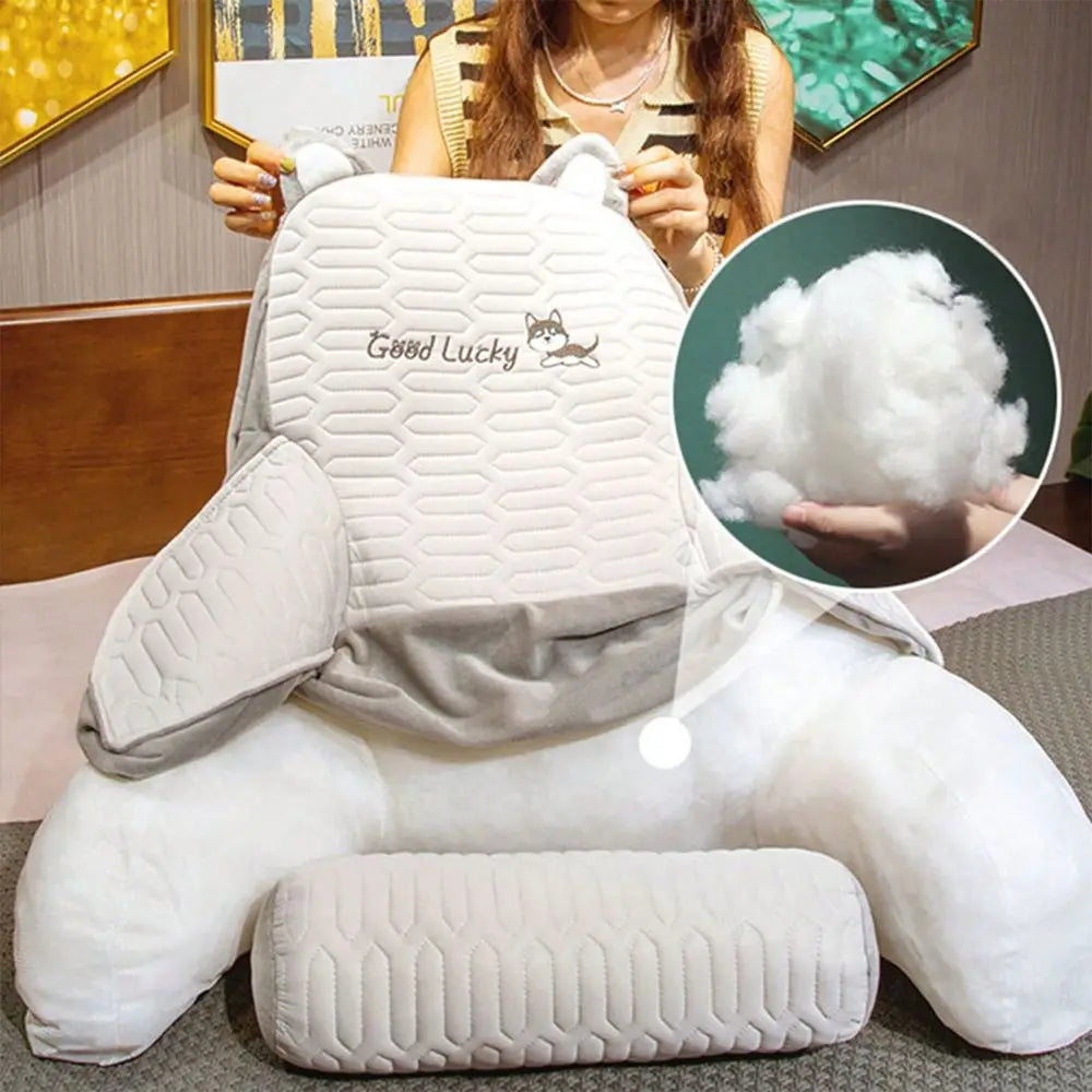 Bed Reading Pillow, Backrest Pillow With Armrest, Pocket And Washable Pillowcase, Sofa Headboard Home Decor Pillow