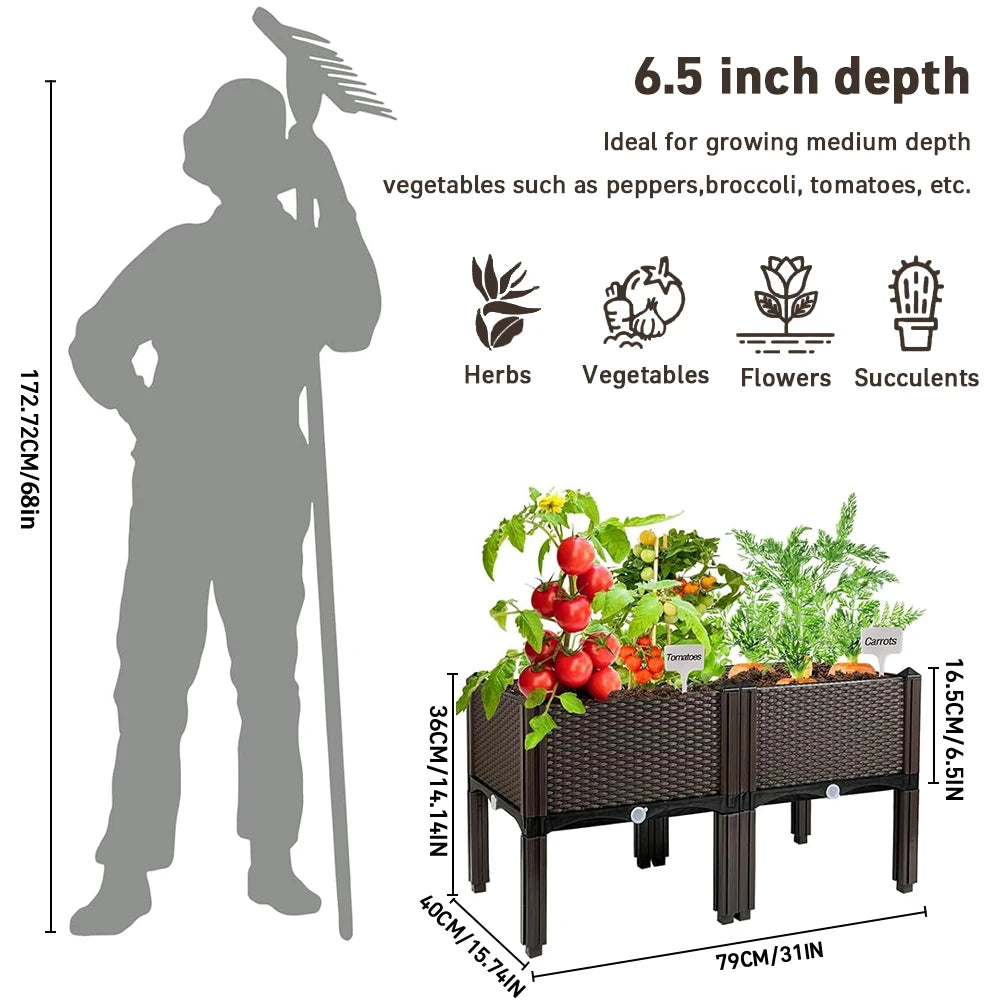 2pcs Raised Garden Bed with Legs,Gardening Vegetable Planting Box Free Combination Greenhouse Seedling Box Pastoral Tools & Lawn Care Balcony Vegetable Planting Box Tree Box Flower Pots Gardening,Lawn & Gardening with Drain P