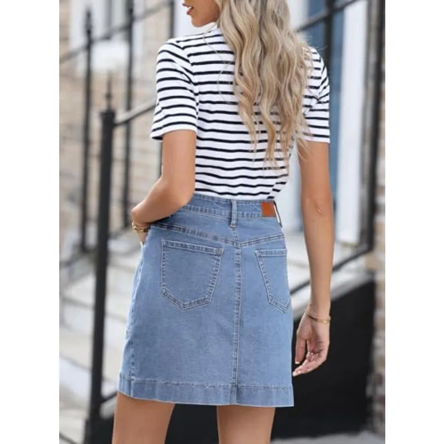 Sidefeel Women's Jean Skirt High Waisted Stretch Casual Summer Zimbaplatinum Denim Skirt with Pockets