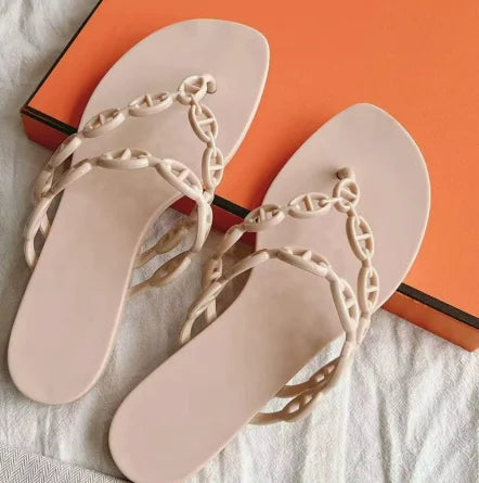 Shiny Glimmering Jelly Shoes, Outerwear with Flat-bottomed Beach Flip-flops for Women