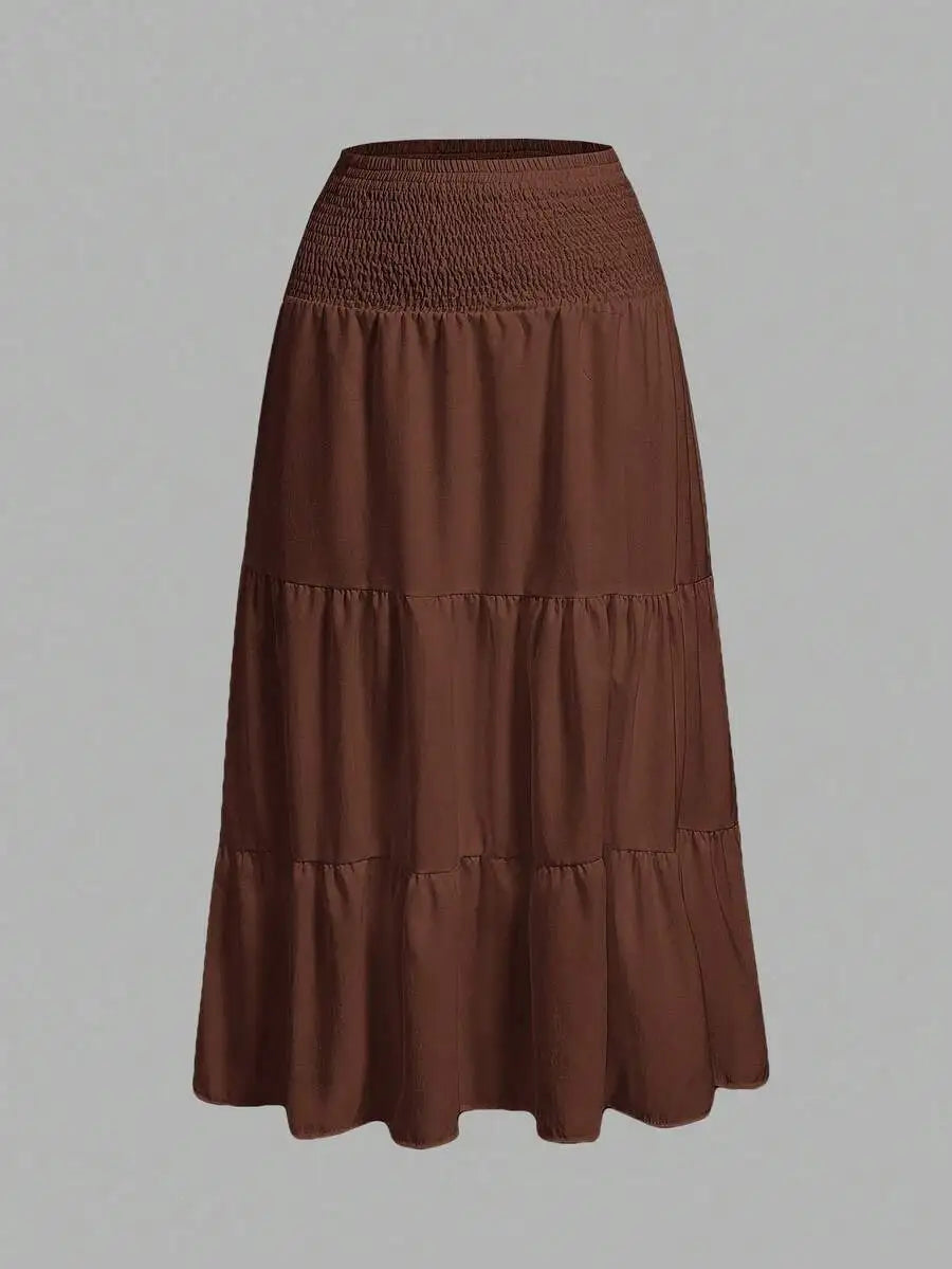 Casual Vacation Style Smocked Waist Layered A-Line Skirt For Women Summer