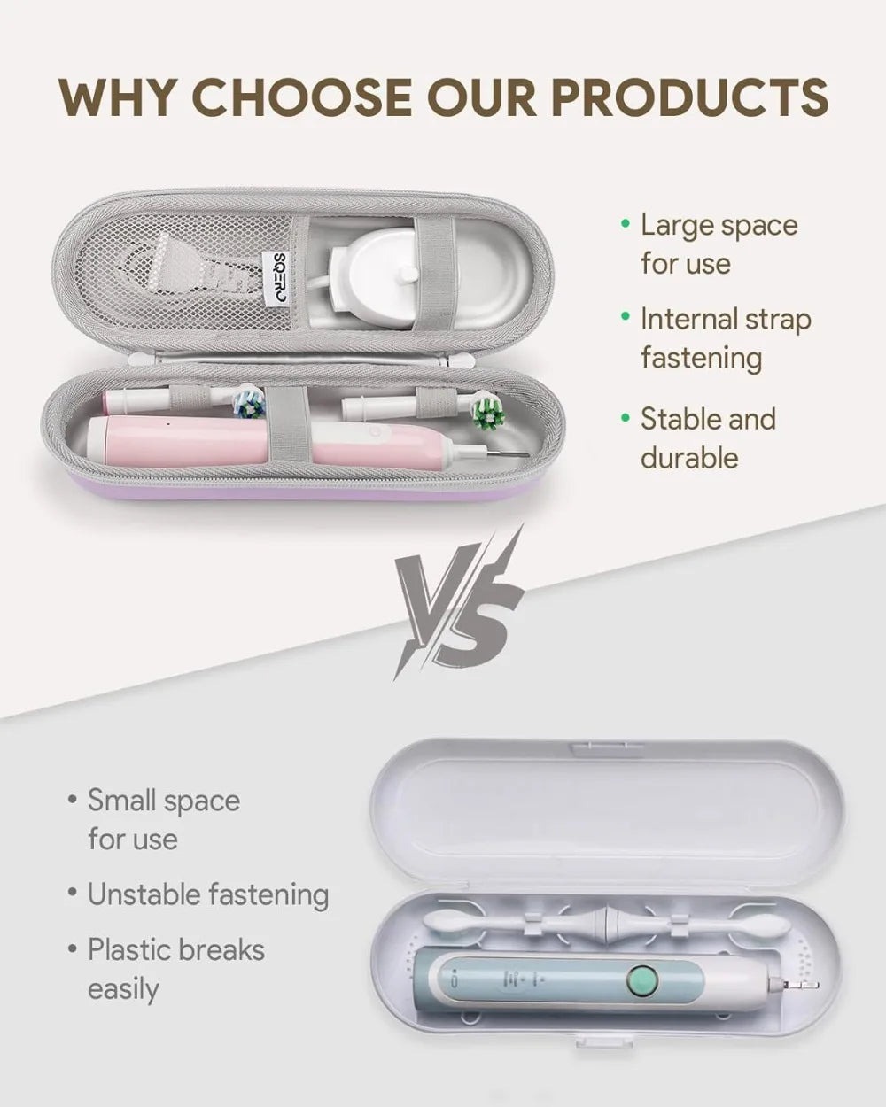Universal Electric Toothbrush Travel Case for Oral-B & Philips Sonicare, Hard Shell Waterproof PU Storage for Heads & Accessories
