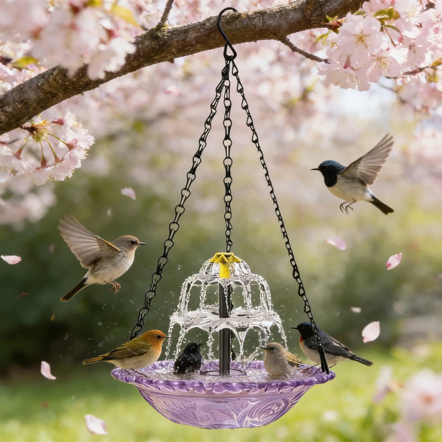 Hanging Solar Bird Bath Fountain Wildlife Feeder Outdoor Hanging Bird Bath with Solar Fountain for Outdoor Garden Decor