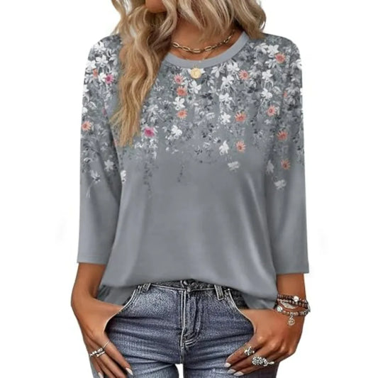 OFEEFAN 3/4 Length Sleeve Womens Tops Dressy Casual Blouses Crew Neck T Shirt Fashion Clothing Loose Fit