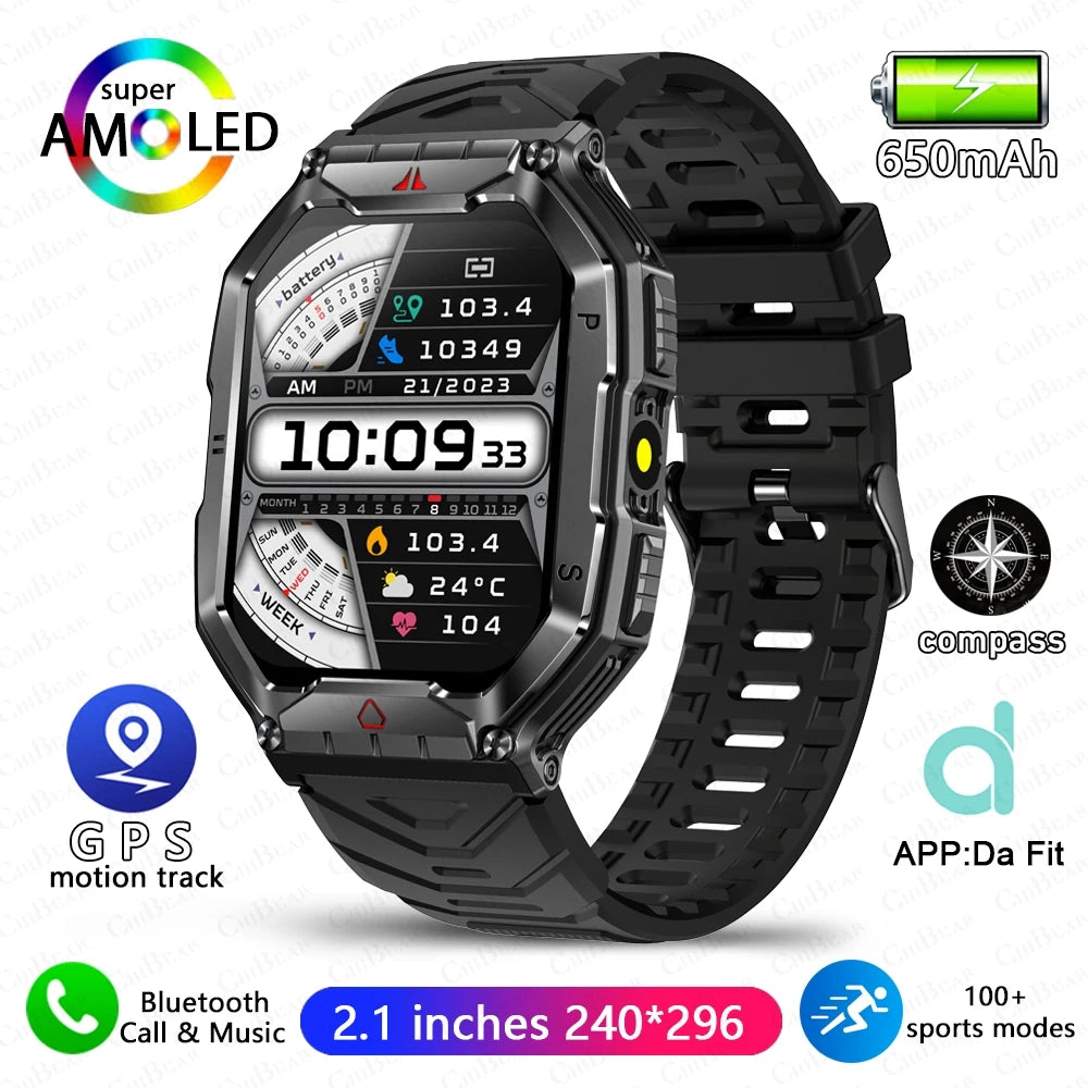Multi Sport Smart Watch Men Outdoor Compass LED Flashlight 650mAh Large Battery 2.01" HD Display Heart Rate BT Call Smartwatch