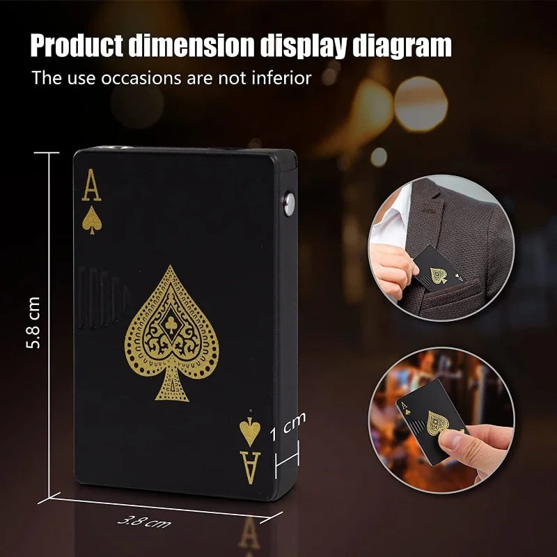 Metal Poker Card Shaped Lighter with Cash Detector Light Windproof Decompression Portable Turbine Torch Lighter for Men's Gift