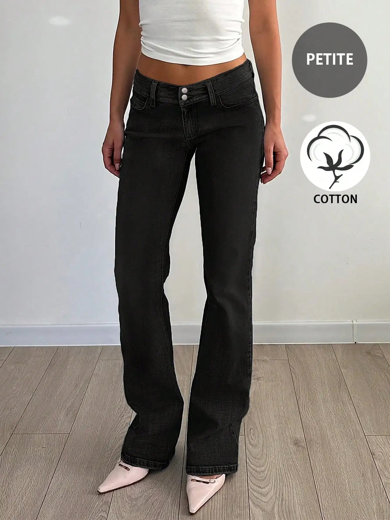 Light Washed Flared Low-Rise Jeans with Button Fly and Pockets