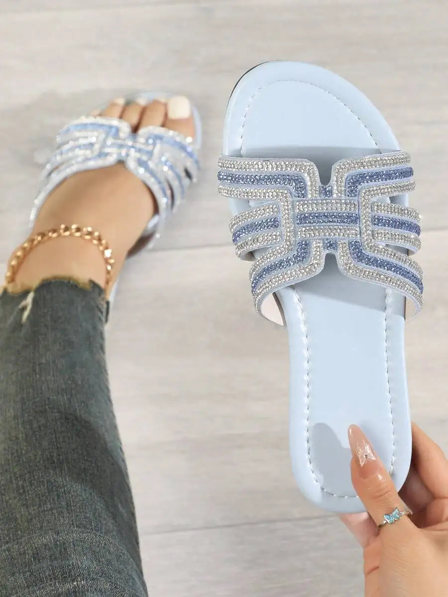 H-Style Rhinestone Embellished Flat Sandals For Women Casual Party Elegant