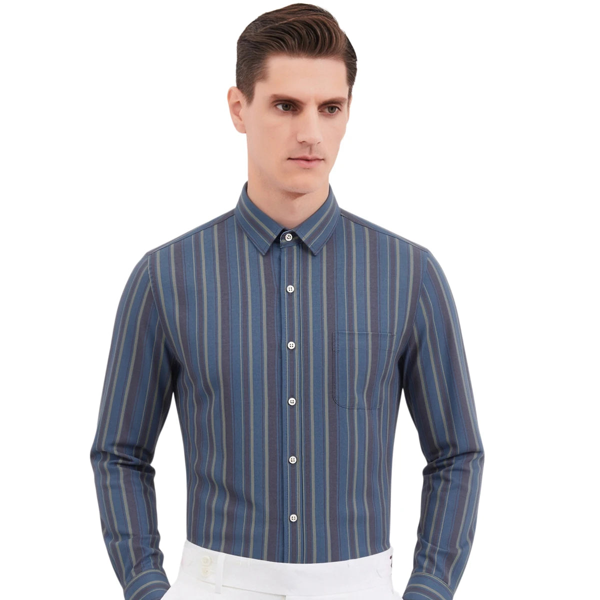 Men's Plaid Striped Button Down Shirts Spring Fall Cotton Long Sleeve Oxford Dress Shirts with Pocket