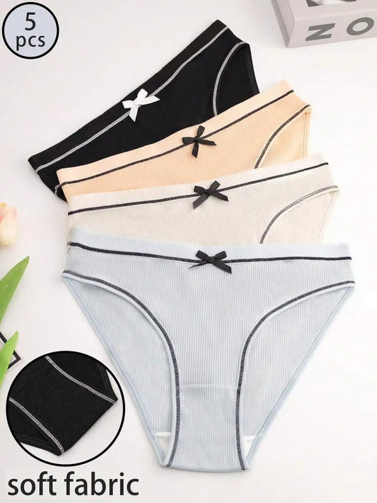 4pcs Womens Milk Silk Bow Comfortable Loose Triangle Panties