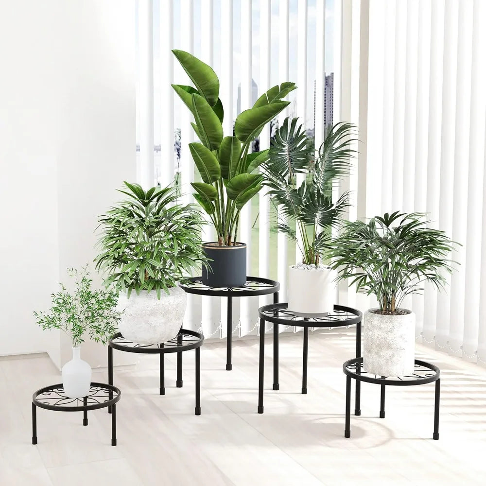 5 Tier Metal Plant Stands Heavy Duty Anti Rust Indoor Outdoor Display Rack Black