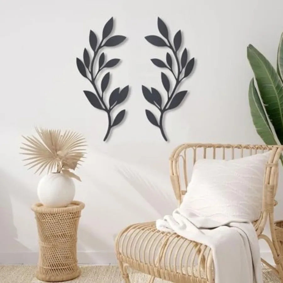 2 Pieces Metal Vine Olive Branch Leaf Wall Decor, Tree Leaf Wall Decor for Living Room Black