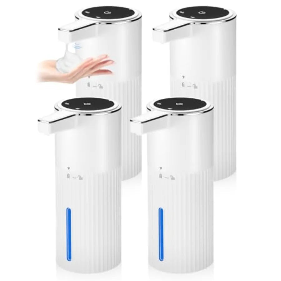 4 Pack Touchless Automatic Soap Dispenser for Bathroom Countertop Kitchen Sink, White Stripes ABS Plastic, Smart Sensor Foam Ha