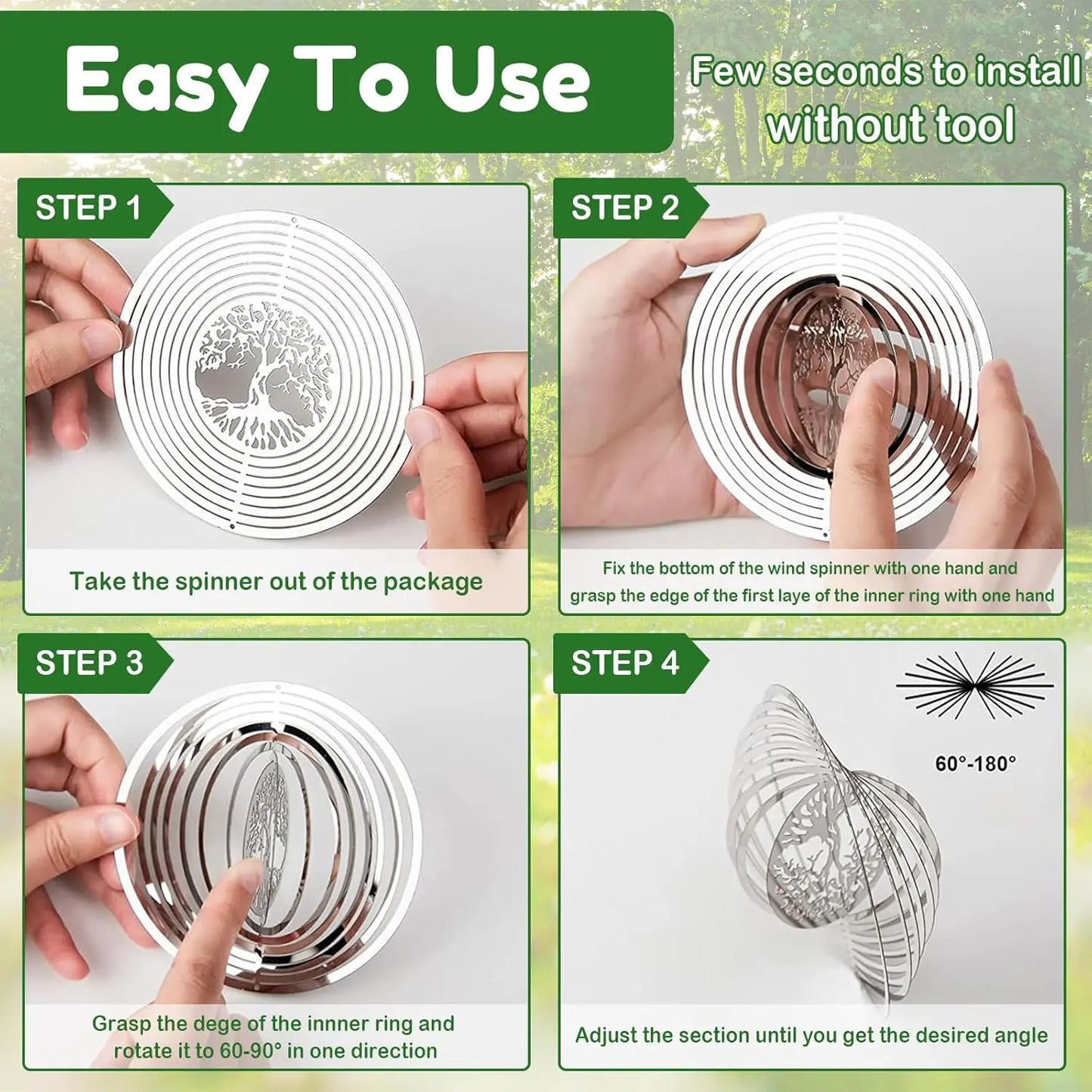 16 Discs Stainless Steel Bird Deterrents for Outside Patio,Reflective 3D Wind Spinners Outdoor Garden Decor Reflective Bird Scare Devices to Keep Bird Away from House Yard Orchard