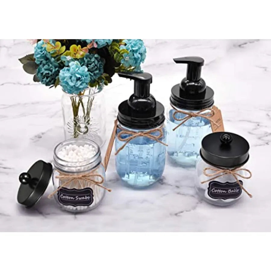 Mason Jar Foaming Soap Dispenser, Rustproof Stainless Steel Lid, BPA Free Pump, Waterproof Labels, Rustic Farmhouse Decor, Refi