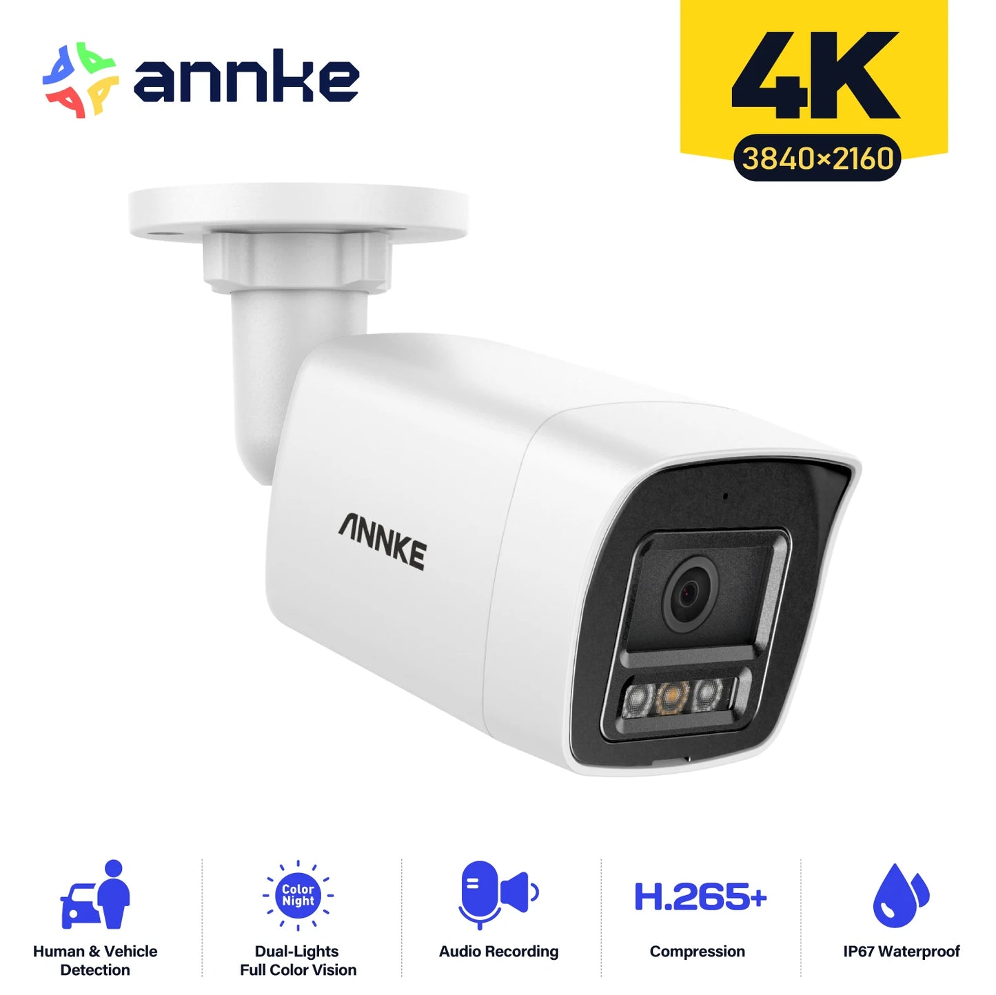 Annke 8MP 4K HD IP Security Camera Poe Dual Light Audio Fixed Bullet Camera Human Vehicle Detection 256G SD Storage ONVIF IP67