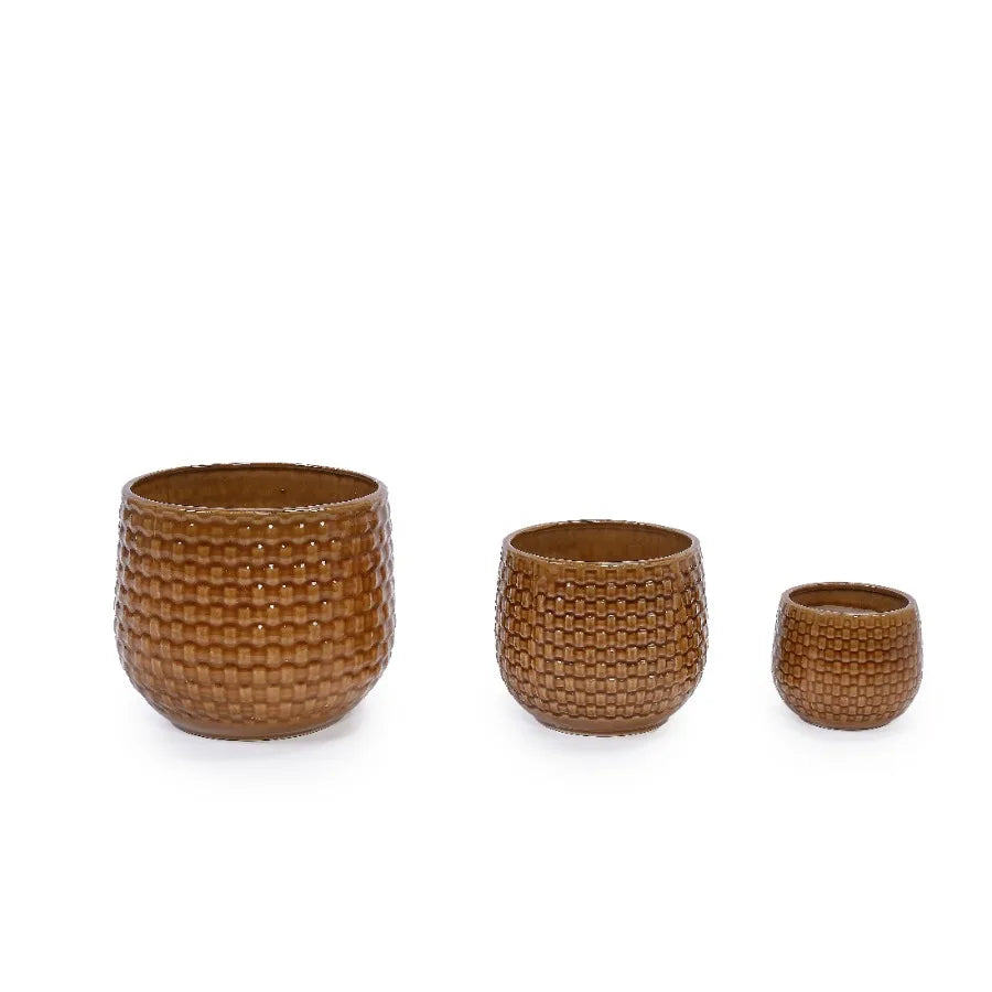 3 Pack Ceramic Plant Pots Planter for Indoor Outdoor Patio Garden Dark Brown