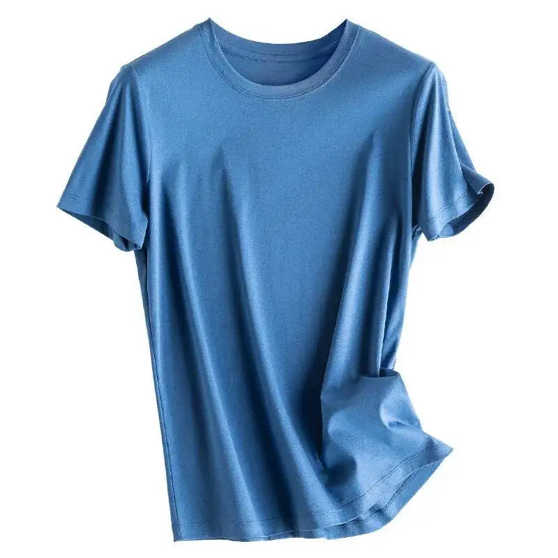 Summer 6% Mulberry Silk Cotton T-shirts Women Loose Round Neck Short Sleeve Luxury Tee Solid Color Basic Tops