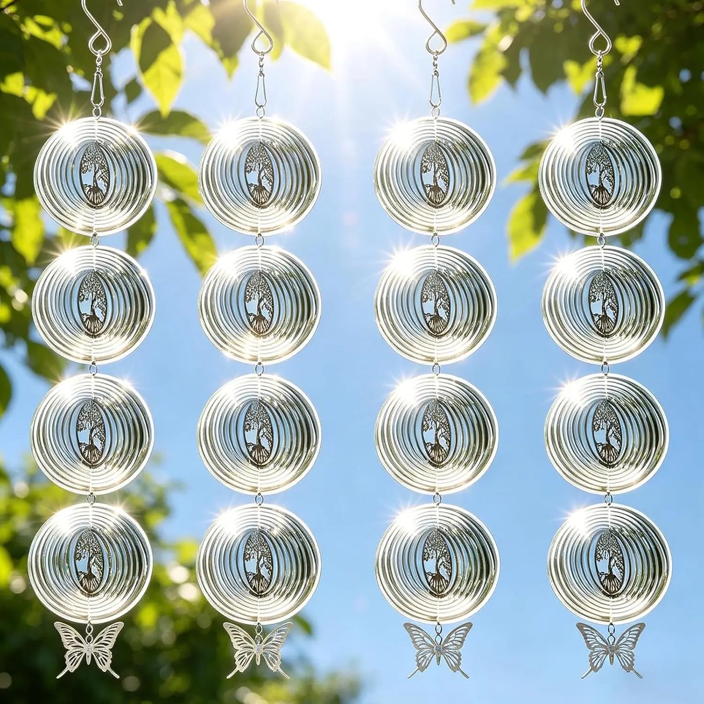 16 Discs Stainless Steel Bird Deterrents for Outside Patio,Reflective 3D Wind Spinners Outdoor Garden Decor Reflective Bird Scare Devices to Keep Bird Away from House Yard Orchard