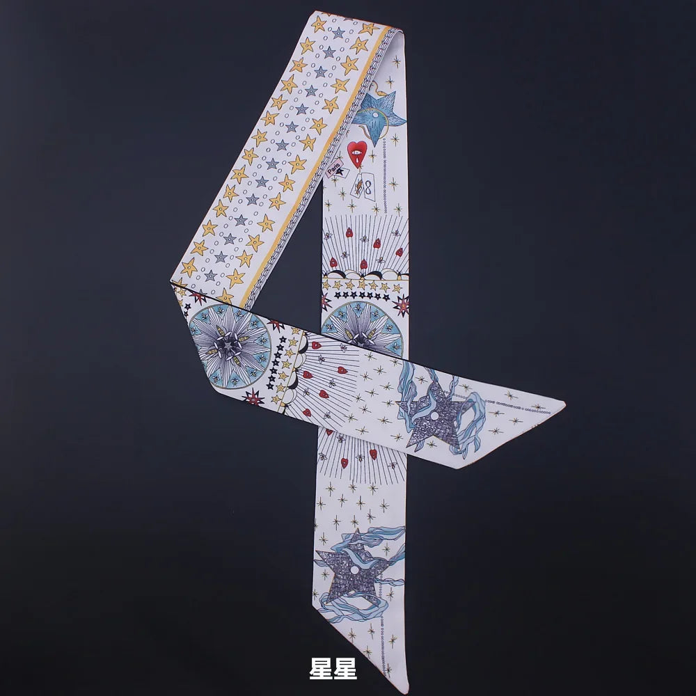Tarot Card Series Double-layer Double-sided Printing Women's Versatile Ribbon Tied Bag Scarf Small Scarf Wholesale