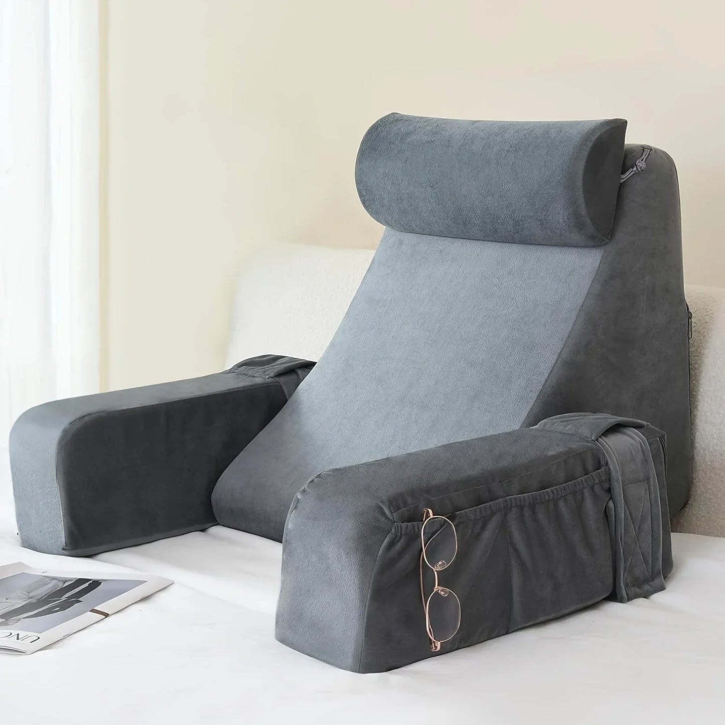 Reading Pillow for Bed Extra Large Arm Rest Pillow Memory Foam Bed Rest Pillow for Reading TV Gaming Comfort Bed Chair Cushion