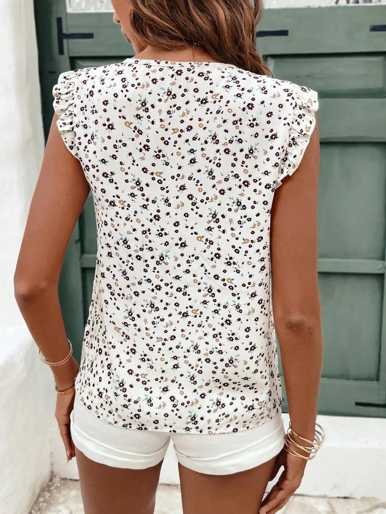 Floral Print Ruffle Sleeve Button Down Blouse For Women Summer Casual Top