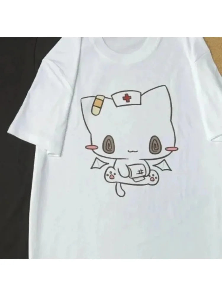 Women Men T Shirts Cartoon Printed Funny Couple Sweet Short Sleeve O Neck Loose Y2k Harajuku Tops Female Casual Tshirt