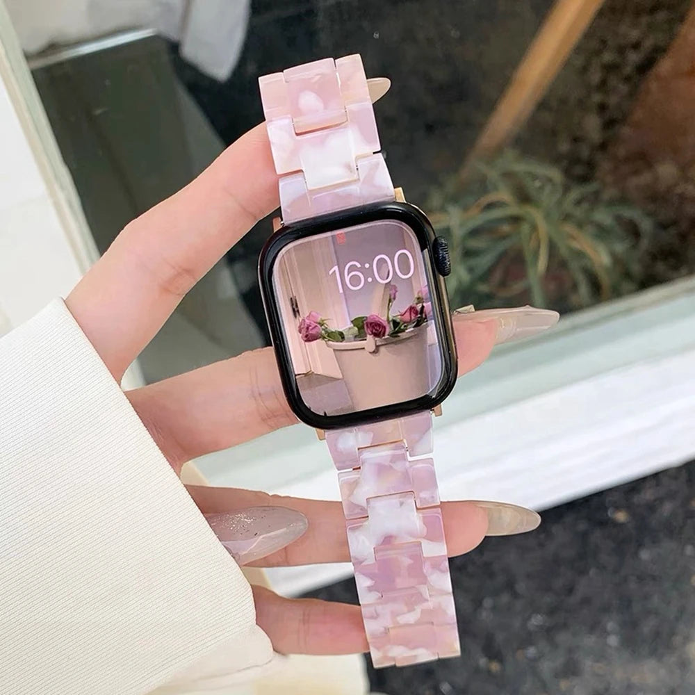 Resin Strap Correa for Apple Watch Band 44mm 40mm 45mm 49mm 38mm 42mm 41mm Fashion Wrist Band for IWatch Series 11 10 9 8 7 6 5