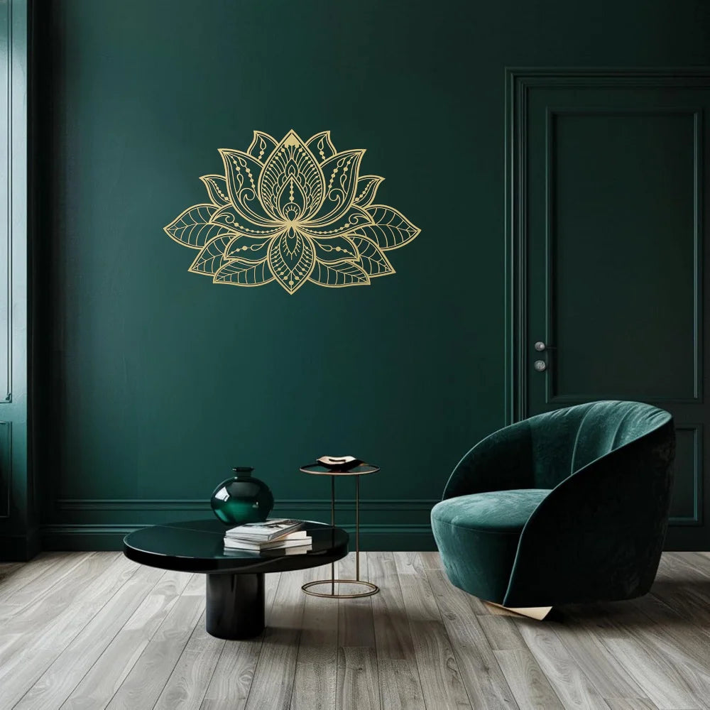Boho Zen Radiant Lotus Wall Art, Shiny Metal Mandala Sculpture, Golden Brass Finish Iron Hanging Decor for Living Room, Bedroom, Yoga Studio, Bohemian Housewarming Gift
