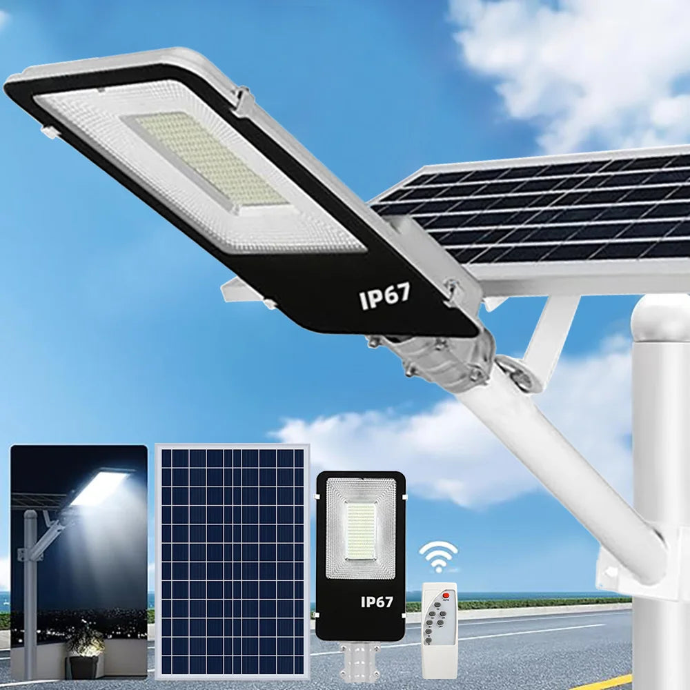 Solar Light High-Power 6500K LED Dusk to Dawn Waterproof LED Solar Street Light Backyard Street Lamps Security Flood Lighting