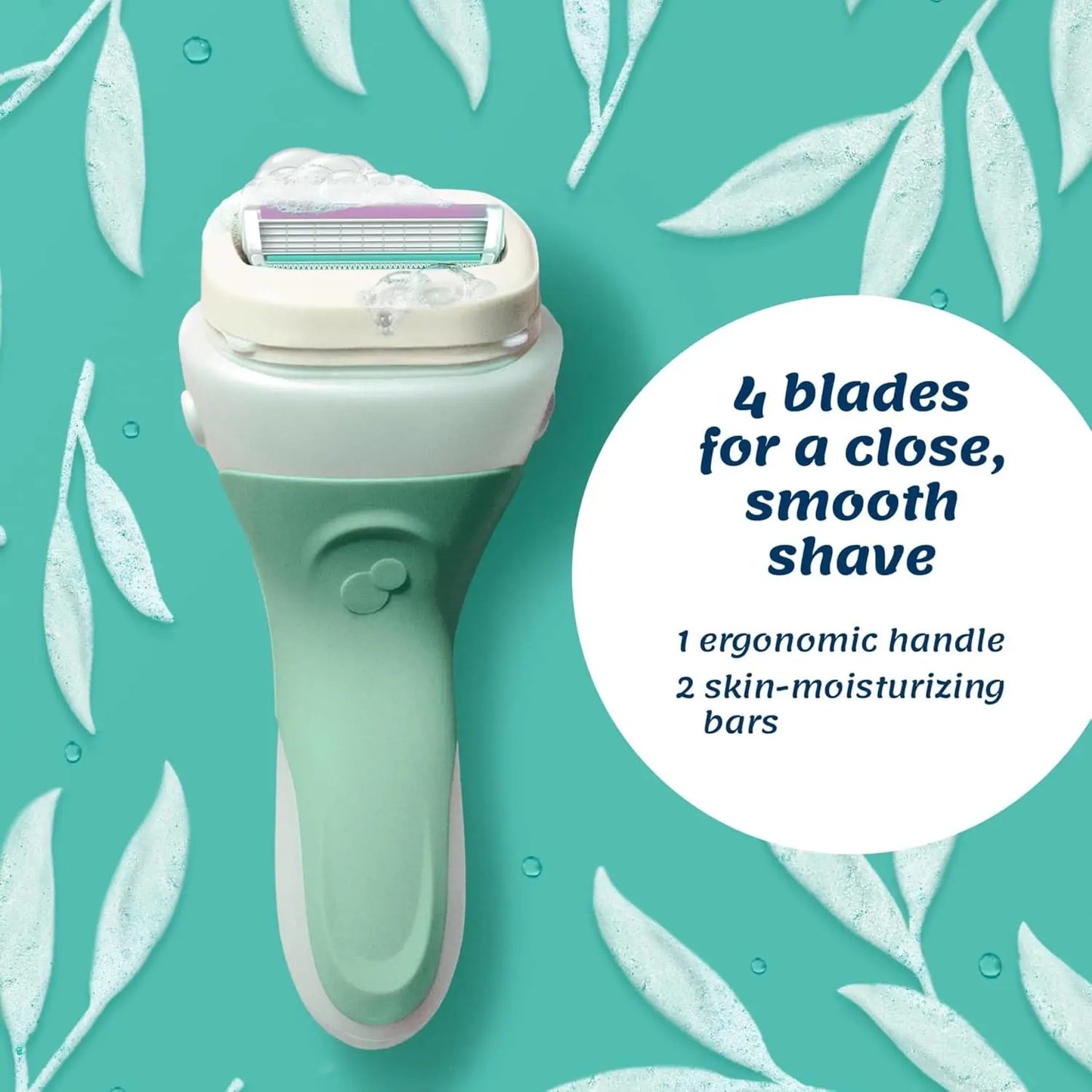 Women's Razor with 4 Refills - Aloe & Vitamin E Moisturizing Blades for Sensitive Skin, Pivoting Head