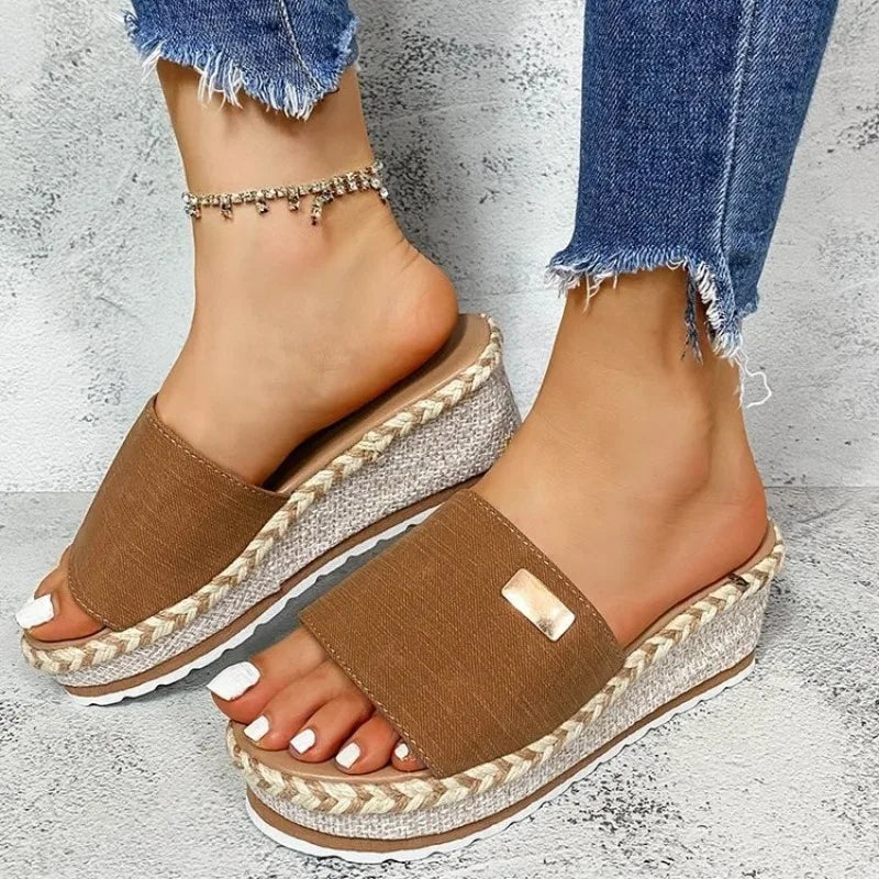 Summer Women Casual Platform Wedge Mule Sandals Thick Shock Absorb Sole Slip On Daily Beach Outdoor Walking Shoes