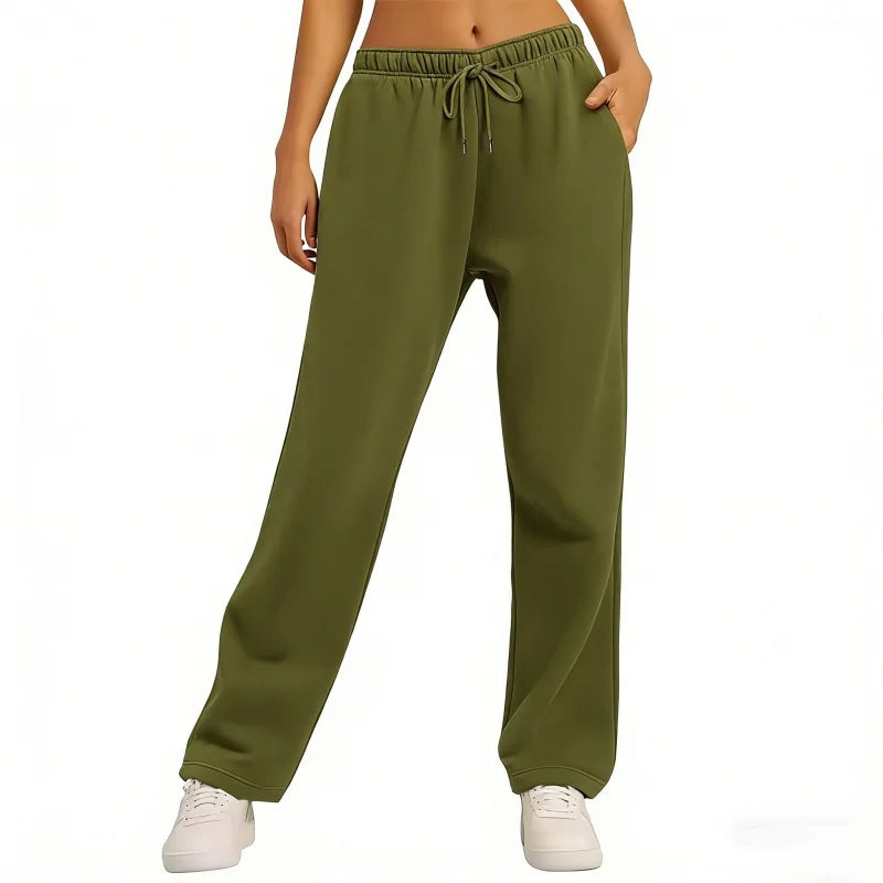 Wide Leg Sweatpants Loose Daily Casual Solid Drawstring High Waist Autumn Winter Women Comfort Trousers