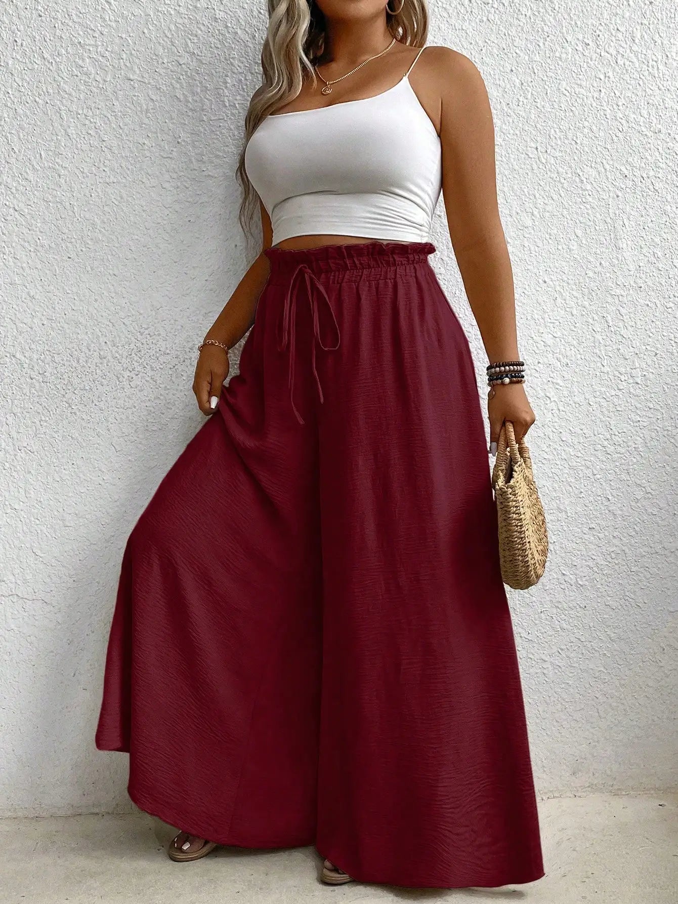 High Waist Wide Leg Casual Solid Color Pants For Women