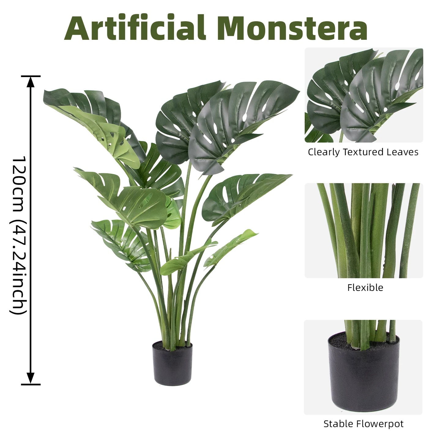 1/2PCS Artificial Monstera Deliciosa Tree, Fake Tropical Palm Plant with Pot, Faux Swiss Cheese Plant for Home Living Room Bedroom Office Decor, Indoor Outdoor Greenery Decoration