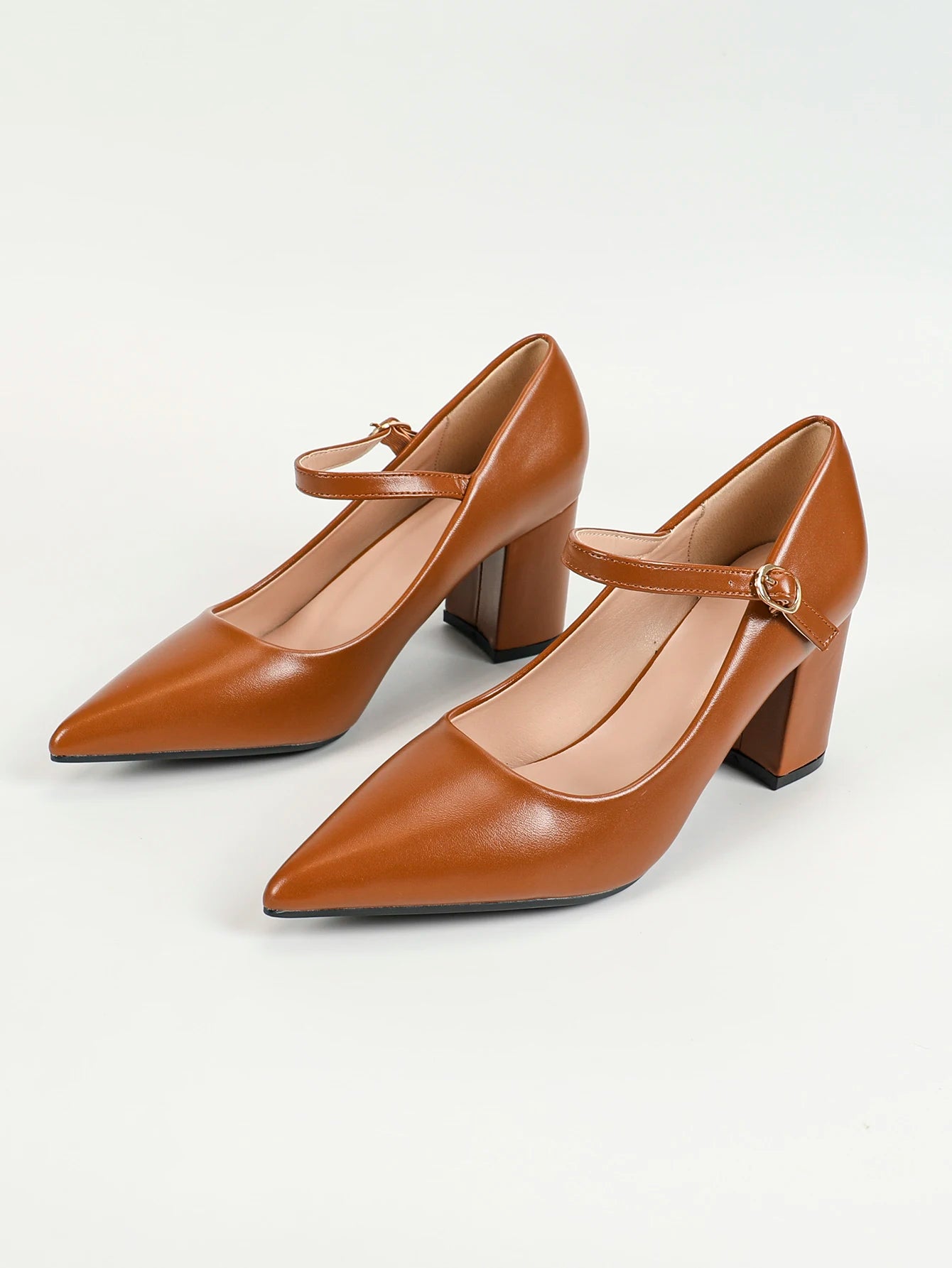 Women's Mary Jane Pumps, Womens Closed Round Toe Block Chunky High Heels Back Strap Party Dress Office