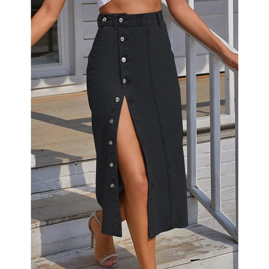 Spring Denim Skirt Women Long Skirts Irregular Split Stretch High Waist Single Breasted Distressed Washed 2026 Summer Streetwear
